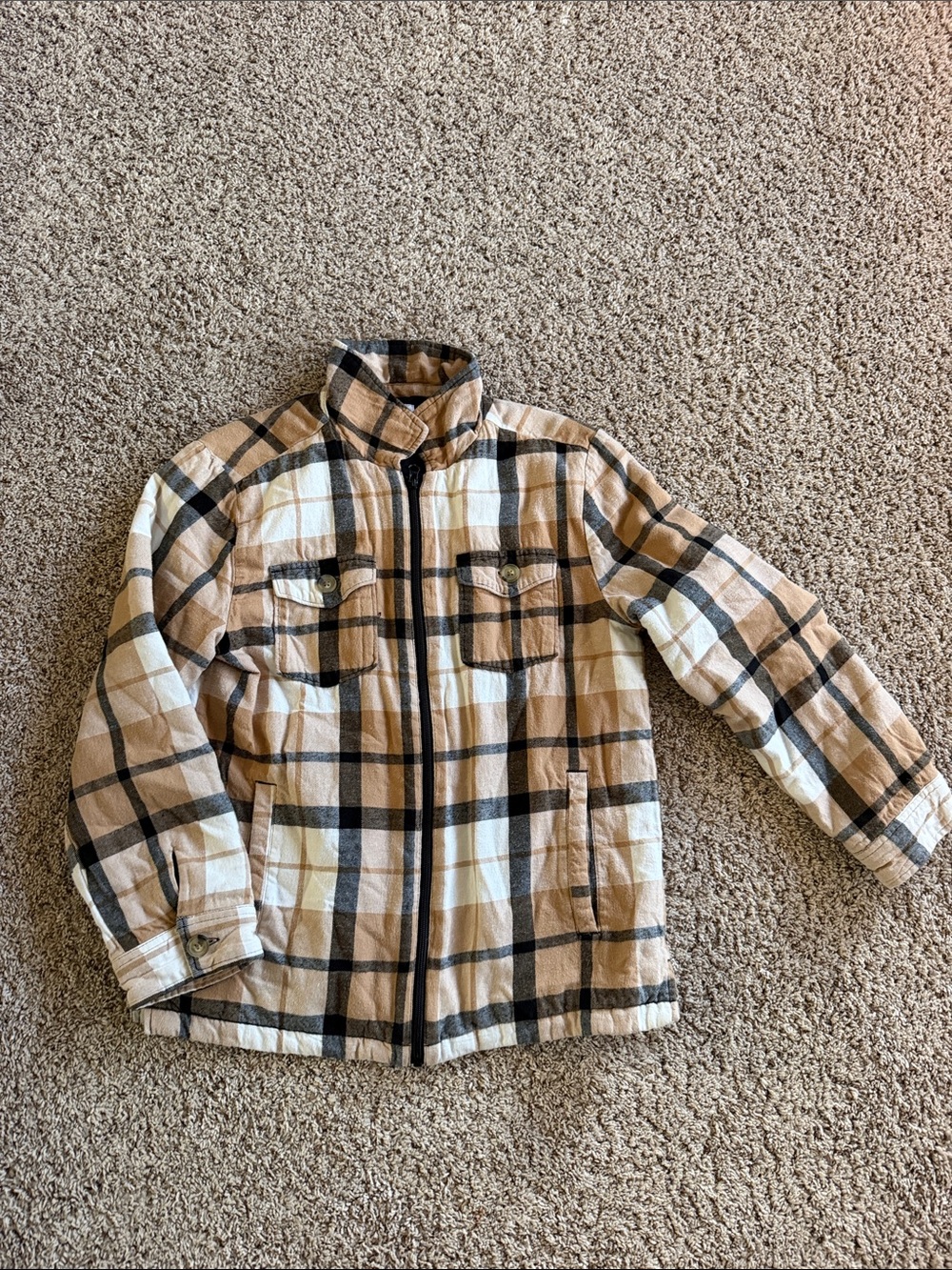 wonder nation Tan and Black Plaid Zip-Up Kids Jacket